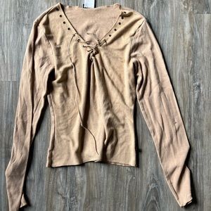Tan suede lace up top